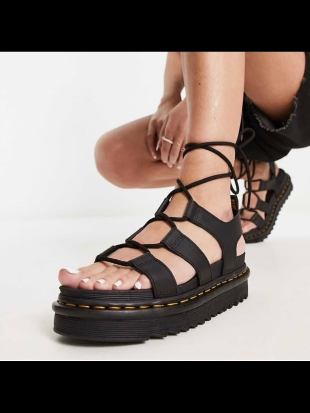 Dr. Martens Nartilla Black Leather Gladiator Sandals Shoes - Women’s Size 7